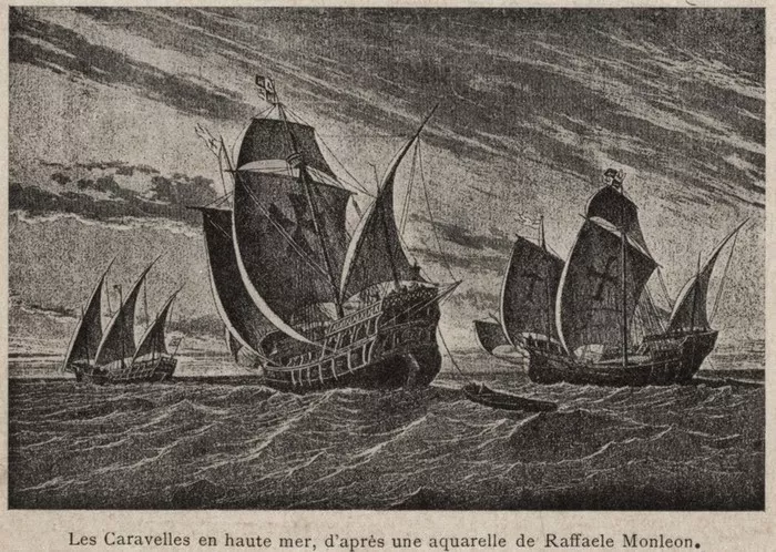 Dessin représentant des caravelles