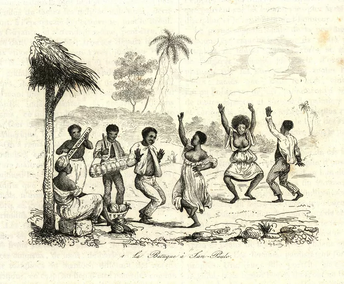 Illustration représentant des joueurs de batuque, musique et danse des pays de langue portugaise