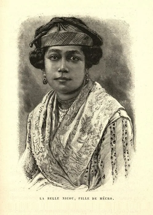 Portrait gravé de Nicou, la fille du lieutenant Mécro grand connaisseur des rivières