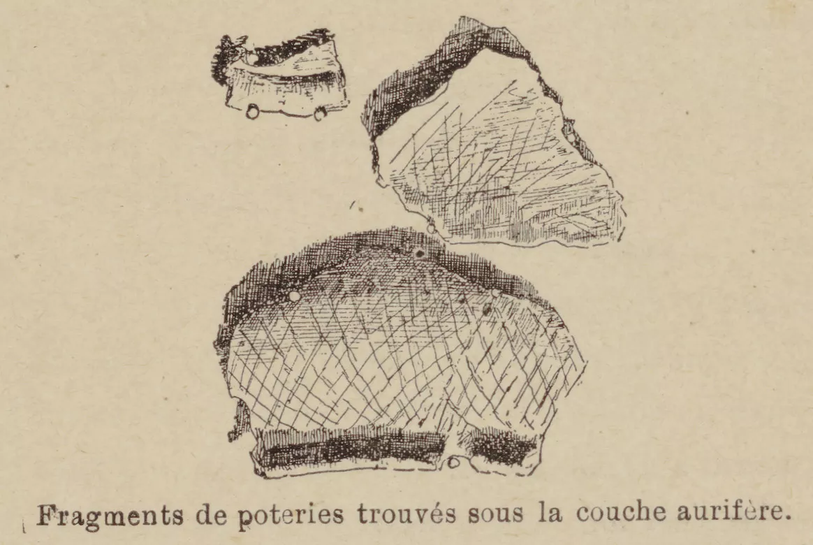 Dessin représentant des fragments de poteries trouvés