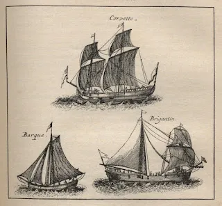 Gravure des bateaux Barque, Corvette et Brigantin