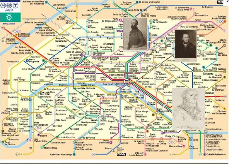 Carte d'un réseau de métros avec les figures de Barbès, Bolivar et Dugommier