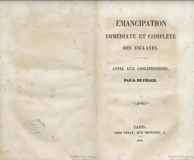 Double page de l'ouvrage Emancipation... par Guillaume de Félice