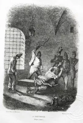 Dessin représentant une scène de bastonnade entre prisonniers