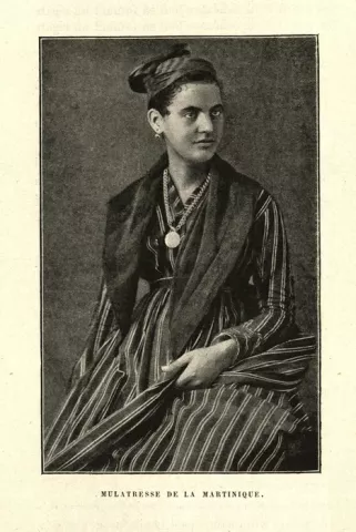 Gravure d'une femme de Cayenne en tenue traditionnelle