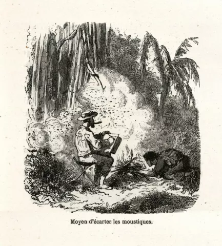 Illustration représentant des hommes luttant contre des moustiques