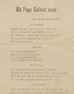 Extrait d'une chanson en créole guyanais en l'honneur de Jean Galmot