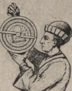 Illustration représentant un astrologue du XIVe siècle se servant de l'astrolabe
