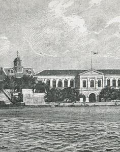 Détail d'une gravure représentant le Palais du gouverneur de Curaçao